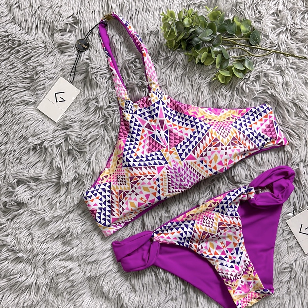 NWT khong boon Fuscia tribal pattern bikini set size s
